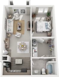1 bedroom 1 bath architecture drawing of Mebane floor plan