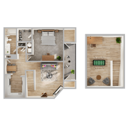 a floor plan of a house with a bedroom and a living room