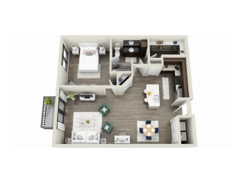 a stylized floor plan of a 1 bedroom apartment