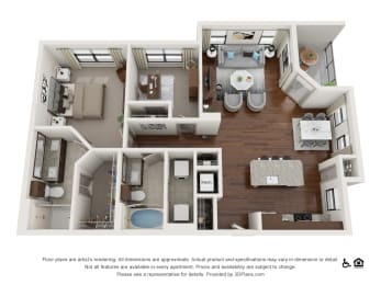 a 3d floor plan of a 1 bedroom apartment