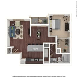 Parc at Mansfield floorplan for the A1B 1 bed 1 bath unit