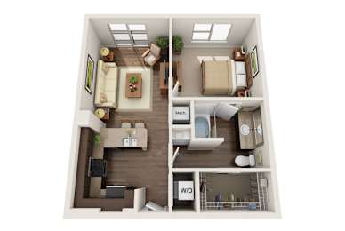 a 1 bedroom floorplan with a bathroom and a closet