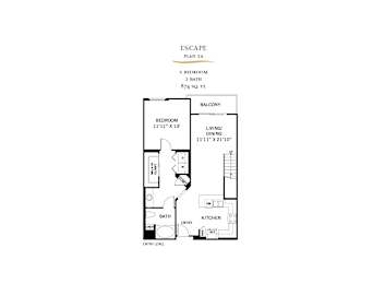 Escape floor plan 1a one bedroom layout at 360 Luxury Apartments, San Diego, CA