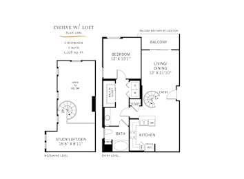Evolve with loft floor plan 1bm one bedroom at 360 Luxury Apartments, California