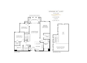 Sphere with loft floor plan 3am three bedroom layout at 360 Luxury Apartments, San Diego, 92122