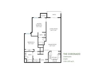 2 bed 2 bath floorplan with balcony at Costa Verde Village Apartments, San Diego, CA 92122