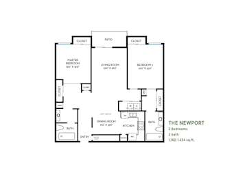 The newport two bedroom floor plan at Costa Verde Village Apartments, San Diego, CA