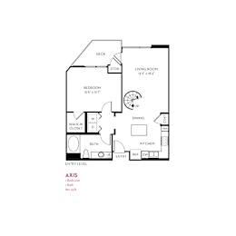 Axis floor plan with one bedroom and one bath at Metropolis Apartments, California