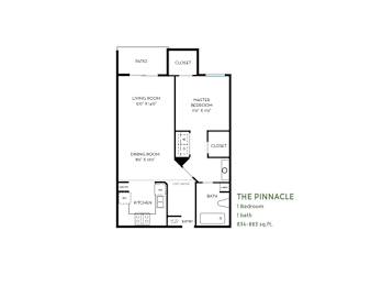 The pinnacle one bedroom floor plan at Costa Verde Village Apartments, San Diego, California
