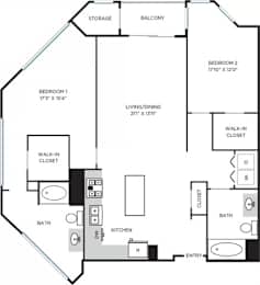 Reserve 2C Floor Plan at Casa Mira View Apartments, San Diego, CA, 92126