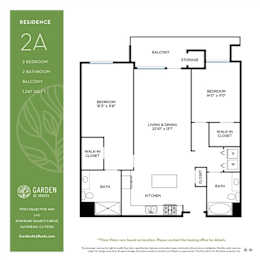 2 bed 2 bath floorplan with balcony at Garden at 3Roots Apartments, San Diego, CA