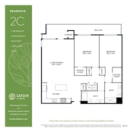 Two bedroom 2 bath floorplan with balcony at Garden at 3Roots Apartments, San Diego, 92126