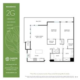 Two bedroom 2 bath floorplan with walk-in closet at Garden at 3Roots Apartments, California, 92126