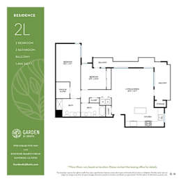 2 bed two bathroom floorplan with balcony at Garden at 3Roots Apartments, San Diego, CA 92126