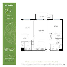 2 bed 2 bath floorplan with walk-in closet at Garden at 3Roots Apartments, San Diego, 92126