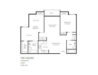 The laguna two bedroom apartment floor plan at Costa Verde Village Apartments, San Diego, CA