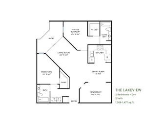 The lakeview two bedroom plus den layout at Costa Verde Village Apartments, San Diego, California