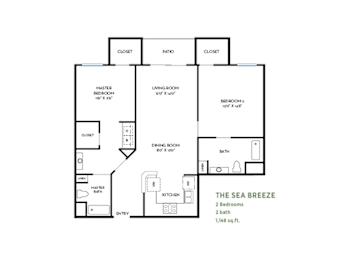 The sea breeze two bedroom apartment layout at Costa Verde Village Apartments, San Diego, 92122