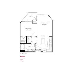Edge floor plan with one bedroom and one bath at Metropolis Apartments, IRVINE, CA 92614