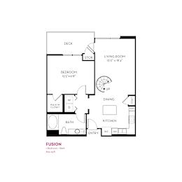 Fusion floor plan with one bedroom and one bath at Metropolis Apartments, IRVINE, CA