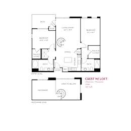 2 bed 2 bath floorplan with mezzanine loft at Metropolis Apartments, California