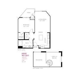 One bedroom 1 bath floorplan with mezzanine at Metropolis Apartments, California, 92614