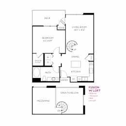 One bed one bathroom floorplan with loft at Metropolis Apartments, IRVINE, CA 92614