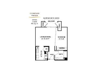 One bed one bathroom floorplan with balcony at 360 Luxury Apartments, San Diego