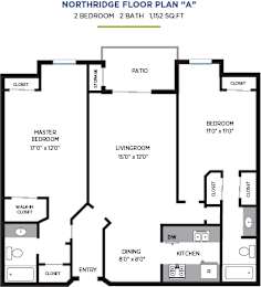 2Bedroom Floor Plan at Northridge Gardens Apartments, Northridge, 91325