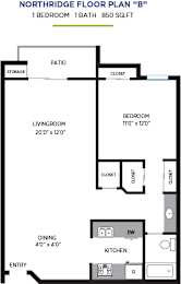 1Bedroom Floor Plan at Northridge Gardens Apartments, Northridge, CA