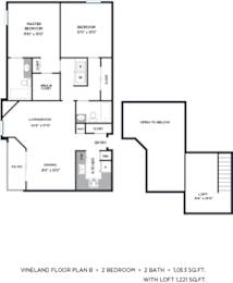 Two Bed Floorplan at Vineland Gardens, California, 91602