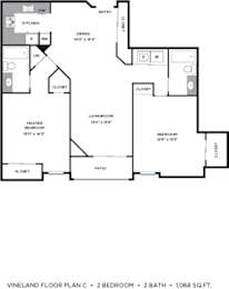 2 Bedroom 2 Bath Floorplan at Vineland Gardens, Studio City, CA