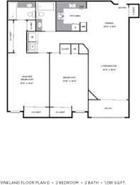 2 Bed 2 Bathroom Floorplan at Vineland Gardens, Studio City