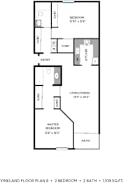 2 Bedroom 2 Bathroom Floorplan at Vineland Gardens, Studio City, 91602