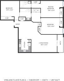 3 Bed Floorplan at Vineland Gardens, Studio City, California