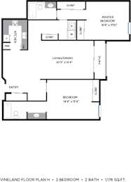 Two Bedroom Floorplan at Vineland Gardens, California
