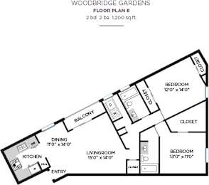 2 Bed 2 Bath Floorplan at Woodbridge Gardens, Toluca Lake, CA