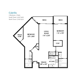 Cabrillo Floor Plan at Towers at Costa Verde Apartments, San Diego, CA