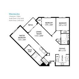 Montecito Floor Plan at Towers at Costa Verde Apartments, San Diego, 92122
