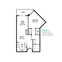 Regency Floor Plan at Towers at Costa Verde Apartments, San Diego