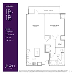 1B-1 Floor Plan at LUX by Garden*, San Diego, California