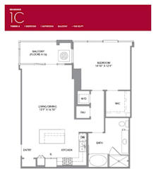 1C Floor Plan at LUX by Garden*, California, 92122
