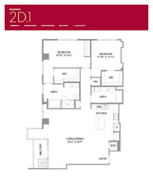 2D1 Floor Plan at LUX by Garden*, California, 92122