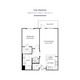 One bedroom one bath apartment floor plan at Torrey Gardens Apartments, San Diego, CA