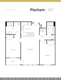 A black and white image of a floor plan for a two-bedroom apartment.