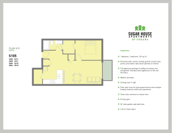 a floor plan of a house with yellow floors and a bedroom and a living room at Sugar House Apartments By Urbana, Salt Lake City, UT, 84105