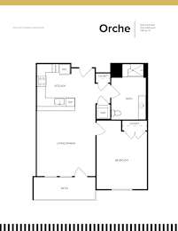 A black and white floor plan of a one bedroom apartment.
