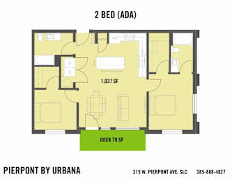 A floor plan for a 2 bedroom apartment by Pierpont by Urbana.