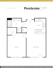 A black and white floor plan of a Pembroke apartment.
