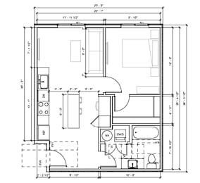 A detailed floor plan of a house with labeled rooms and dimensions.